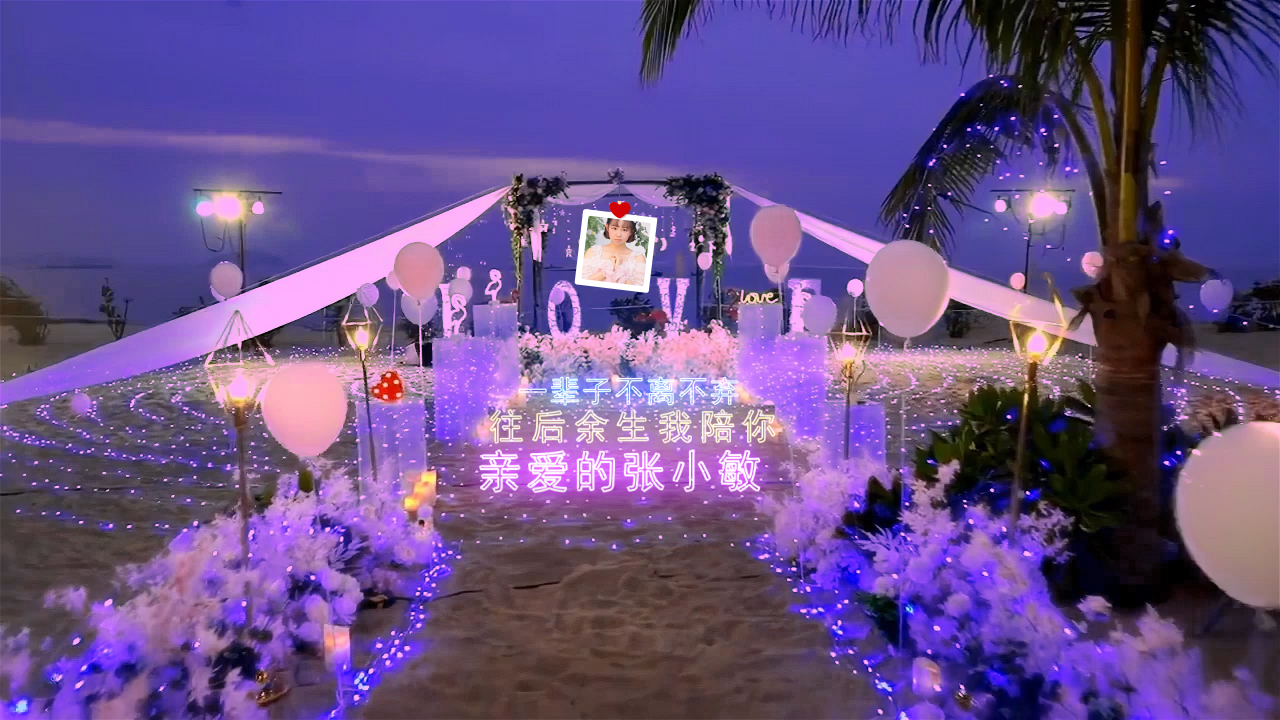 163粉色浪漫沙滩表白